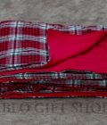 Maroon Checked Maasai Blanket with Light Fleece