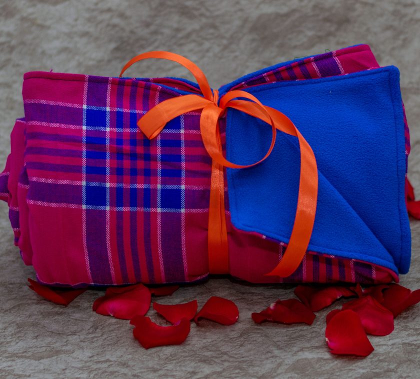 Bright Pink  & Blue Maasai Light Fleece Blanket