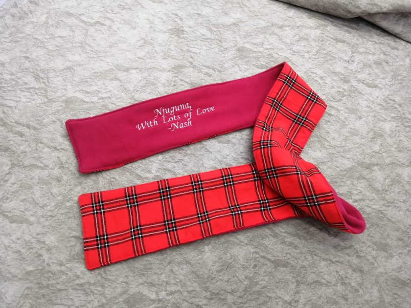 Checked Maasai Scarf with Heavy Red Fleece - Image 2