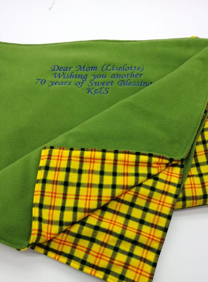 Embroidered Green Light Fleece Blanket