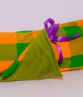 Orange-Green Maasai Shuka with Light Fleece Blanket