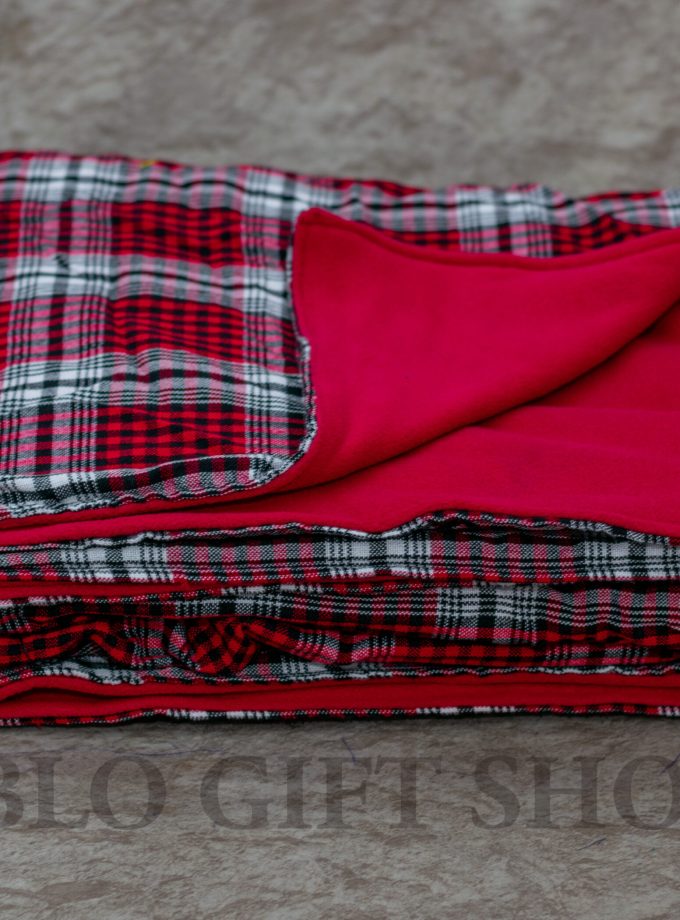 Maroon Checked Maasai Blanket with Light Fleece