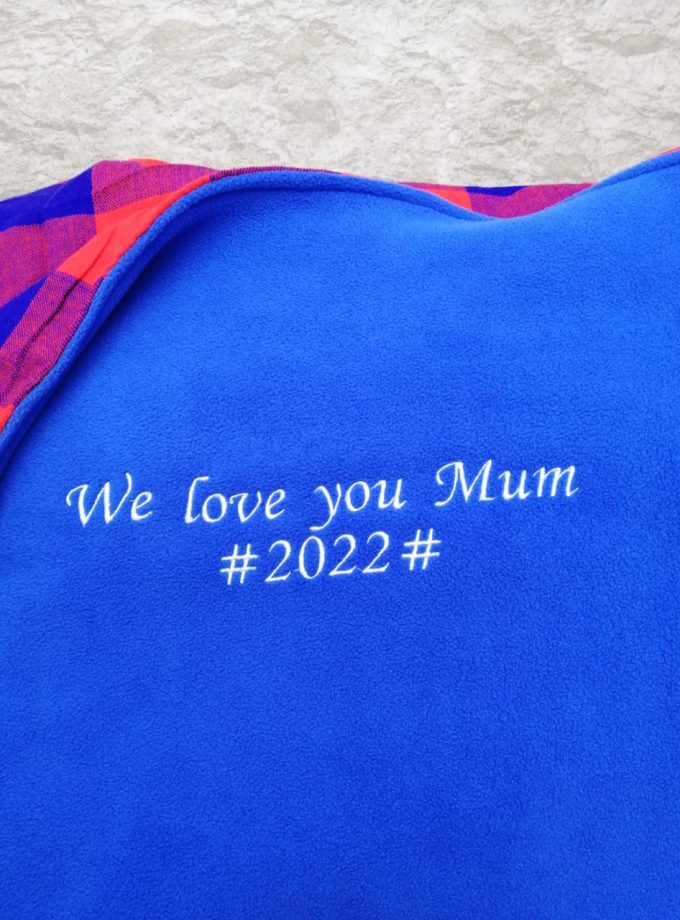 Personalised Blue and Red Checked Fleece Blanket