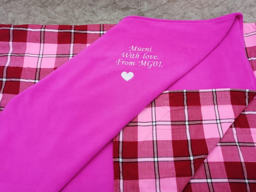 Personalised Checked Pink Blanket with Light Fleece