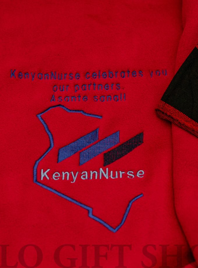 Personalized Corporate Red Maasai Blanket with Light Fleece