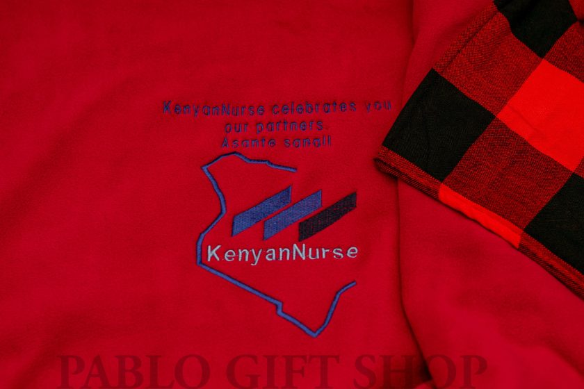 Personalized Corporate Red Maasai Blanket with Light Fleece
