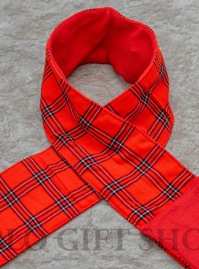 Checked Maasai Scarf with Heavy Red Fleece