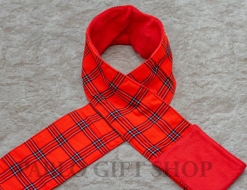 Checked Maasai Scarf with Heavy Red Fleece