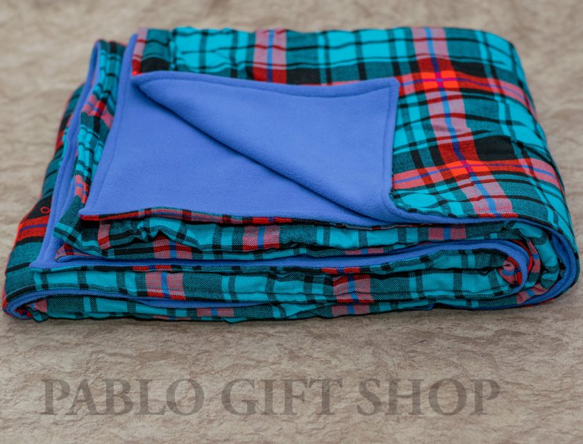 Royal Blue Checked Maasai Blanket with Light Fleece
