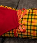 Yellow-Red Maasai Shuka with Light Fleece Blanket Handmade in Kenya