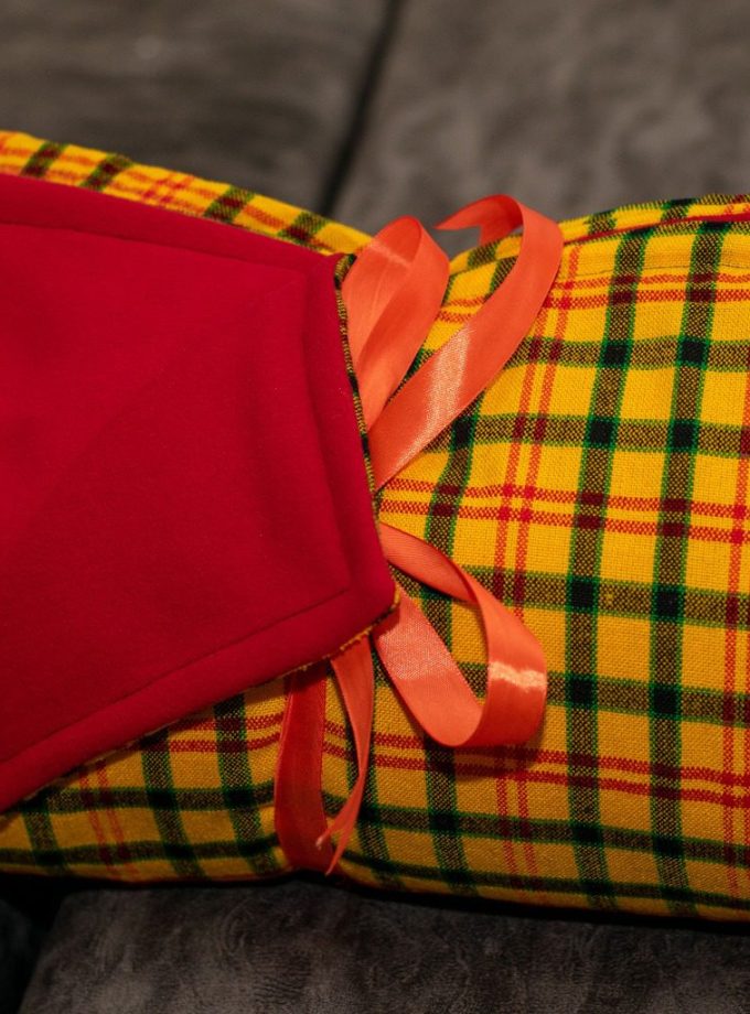 Yellow-Red Maasai Shuka with Light Fleece Blanket Handmade in Kenya